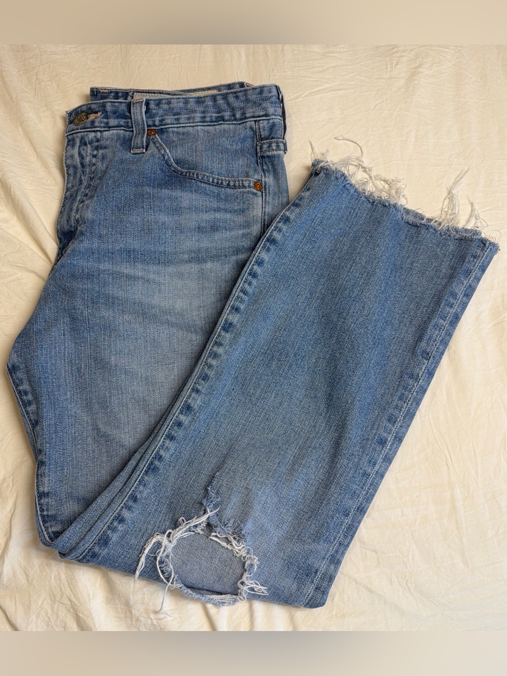 Ag Adriano Goldschmied Light Wash Wide Leg Denim Jeans with Branded Waist Label